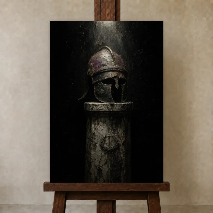 Silent Hoplite Gothic Wall Art One of One Canvas Print displayed on a studio easel