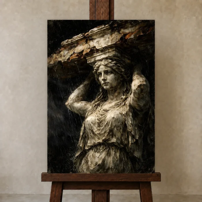 Burden of Marble Architecture Wall Art One of One Canvas Print displayed on a studio easel