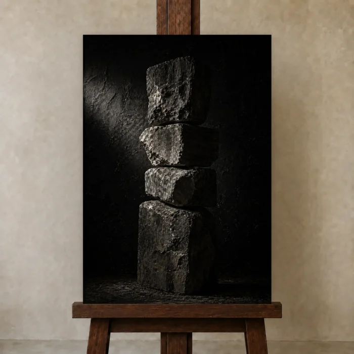 Stone Axis Architecture Wall Art One of One Canvas Print displayed on a studio easel