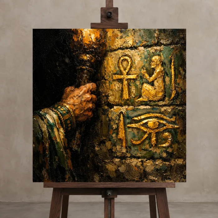 Keeper of Kemet Ethnic Wall Art One of One Canvas Print displayed on a studio easel