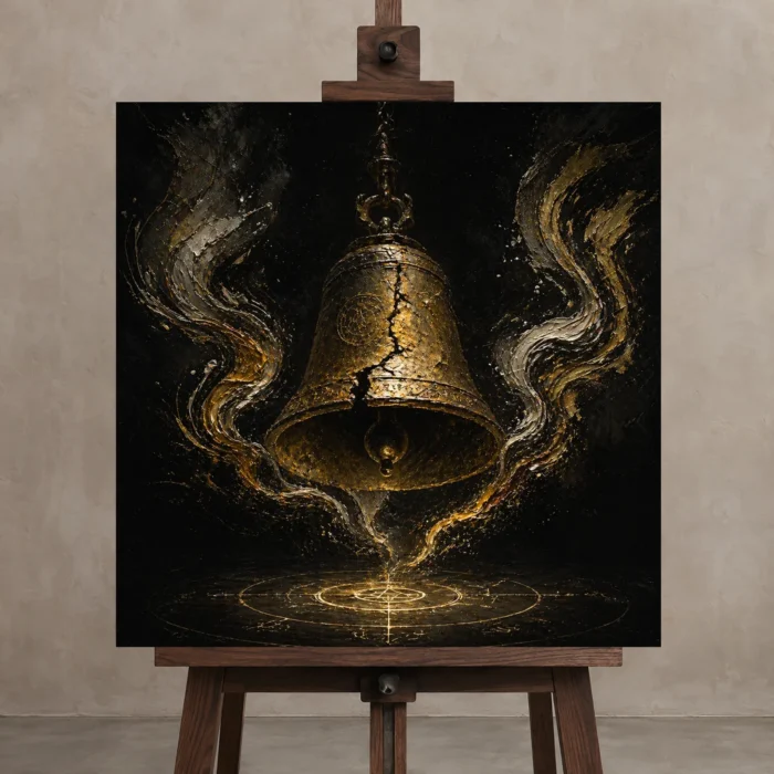 Bell of the Threshold Gothic Wall Art One of One Canvas Print displayed on a studio easel