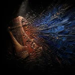 Egyptian-inspired ceremonial profile with sweeping lapis-blue wings in obsidian black, burnt copper, bronze, and antique-gold Ethnic Wall Art