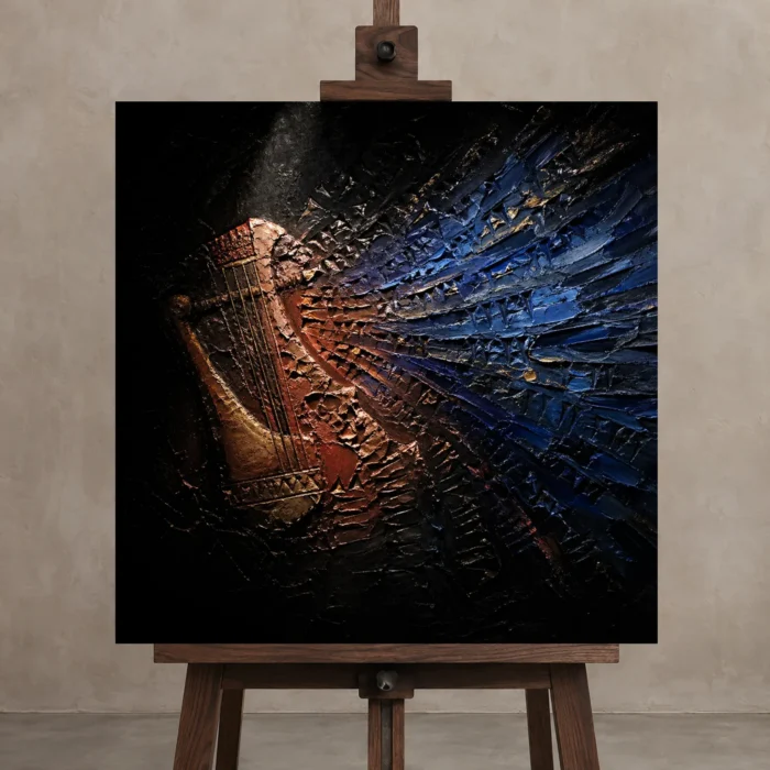 Wings of the Duat Ethnic Wall Art One of One Canvas Print displayed on a studio easel