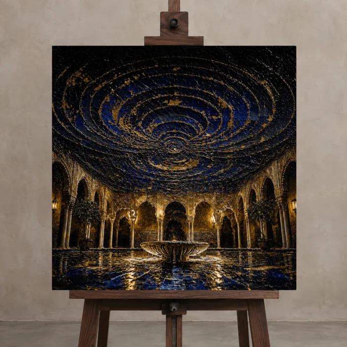 Celestial Court Architecture Wall Art One of One Canvas Print displayed on a studio easel