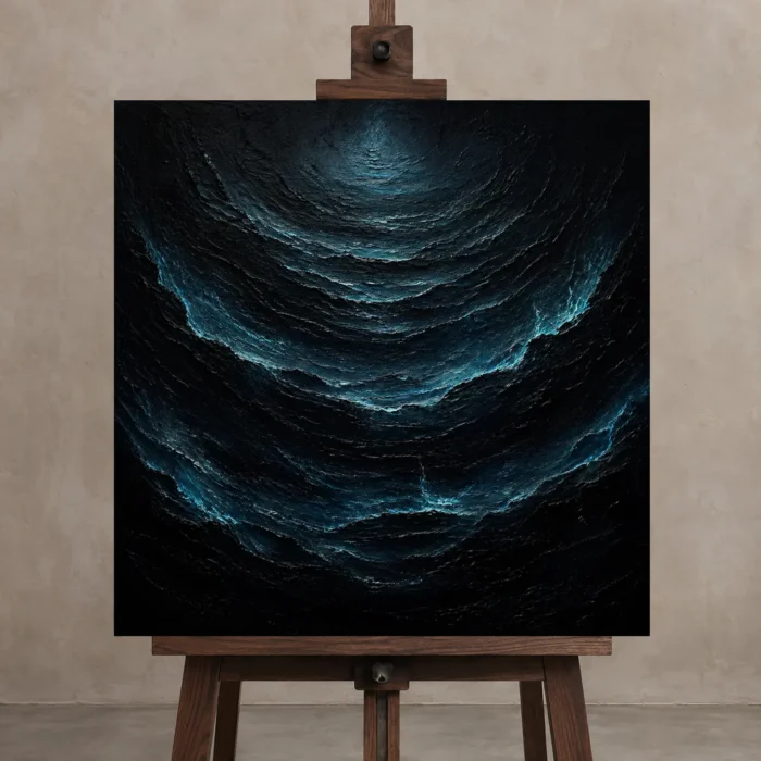 Tidal Abyss Abstract Wall Art One of One Canvas Print displayed on a studio easel