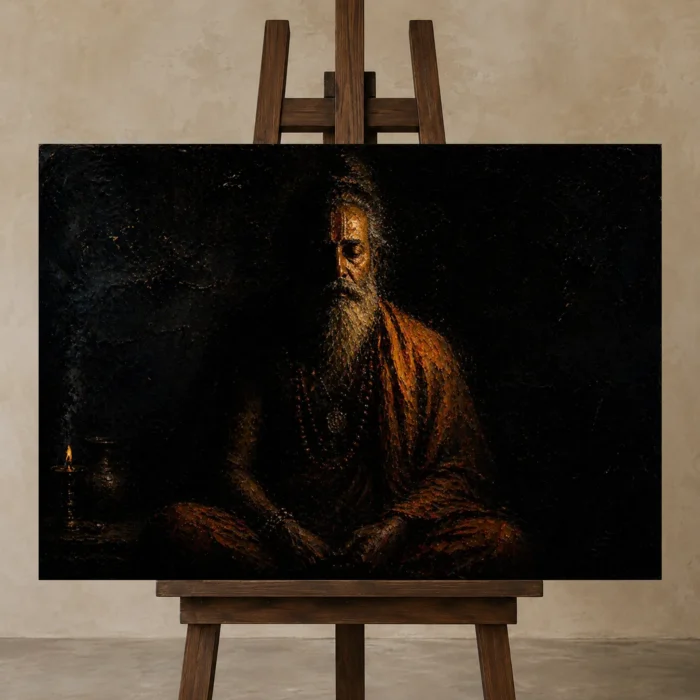 Ember Philosopher Dark Academia Wall Art One of One Canvas Print displayed on a studio easel
