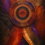 Copper & Plum african abstract artwork featuring a woven-inspired circular abstract form with layered copper, plum, and graphite textures for elegant interiors