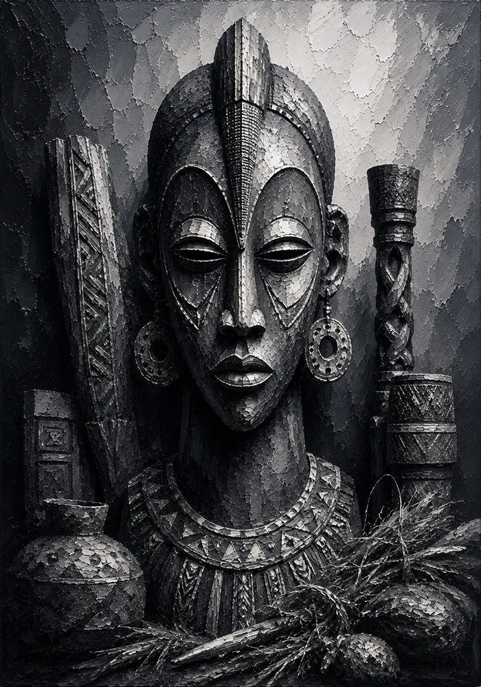 Ancient Gaze African Wall Art Black And White Graphite Museum Art Print