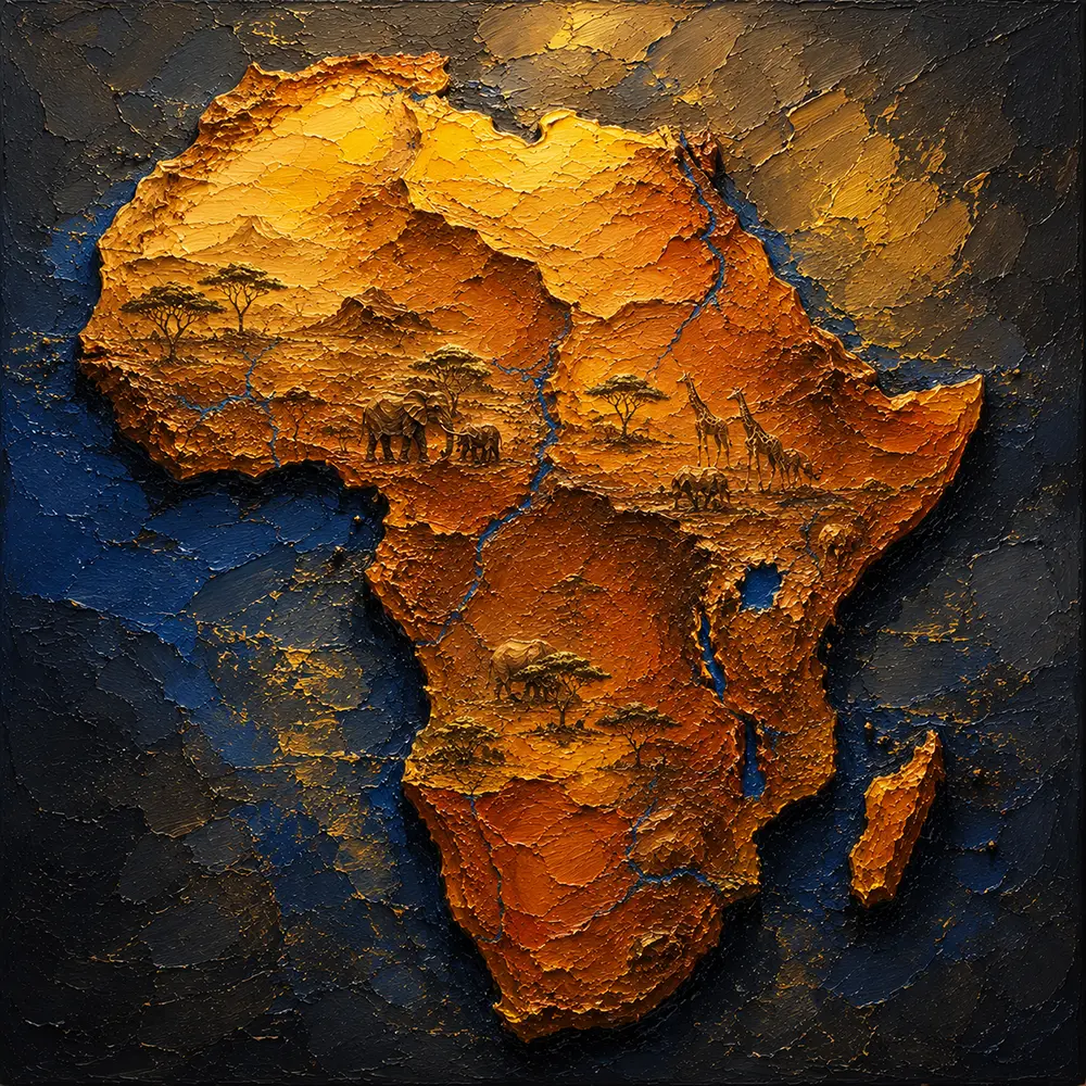 Continental Legacy Africa Map Wall Art Ochre & Navy Art Print