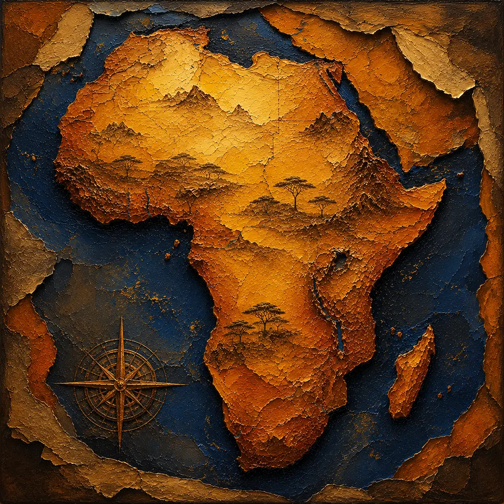 Golden Cartography Africa Map Wall Art Ochre & Navy Art Print