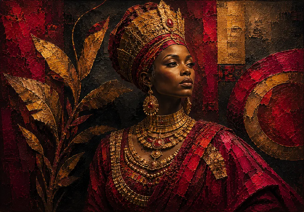 Crimson Dynasty African King And Queen Wall Art Merlot & Antique Gold Art Print