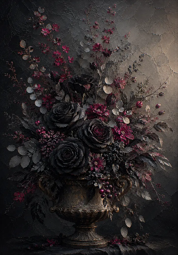 Eclipse Bouquet Black Floral Wall Art Graphite & Rose Art Print