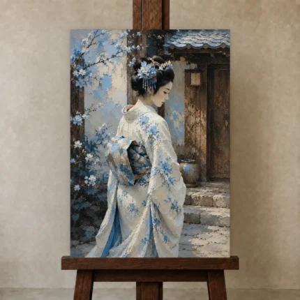 Premium Wall Art Dikey Html Edition – GEISHA0826013 displayed on a studio easel