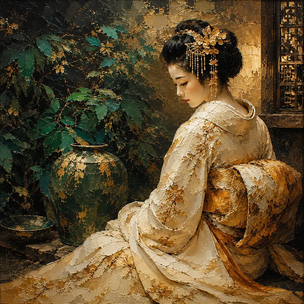 Emerald Empress Geisha Canvas Art Amber & Emerald Art Print