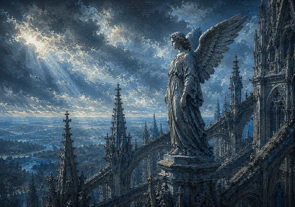 Azure Sentinel Gothic Framed Art Storm Blue Contrast Art Print
