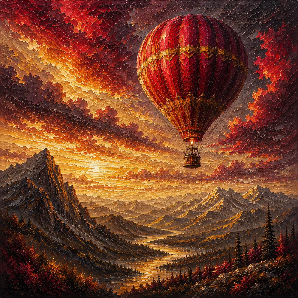 Crimson Skies Hot Air Balloon Print Nursery Merlot & Antique Gold Art Print