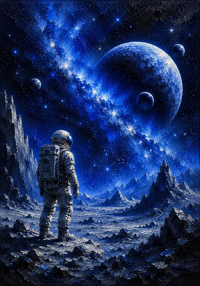 Cosmic Guardian Outer Space Nursery Wall Art Cobalt Editorial Art Print