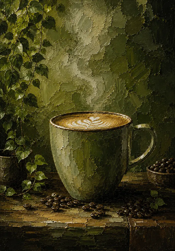 Botanical Steam Coffee Bar Wall Art Moss & Sage Art Print