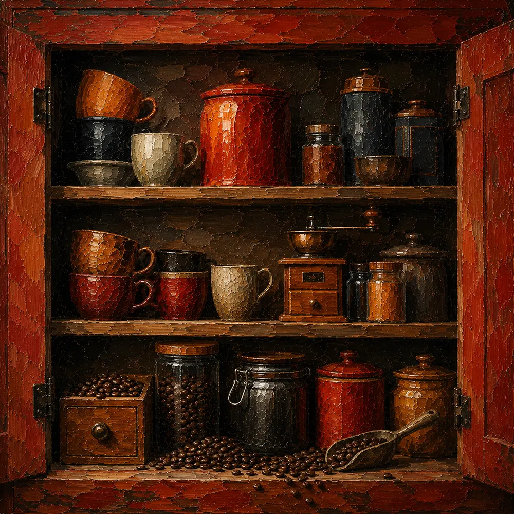 Amber Cupboard Coffee Kitchen Wall Art Rust Red Gallery Art Print
