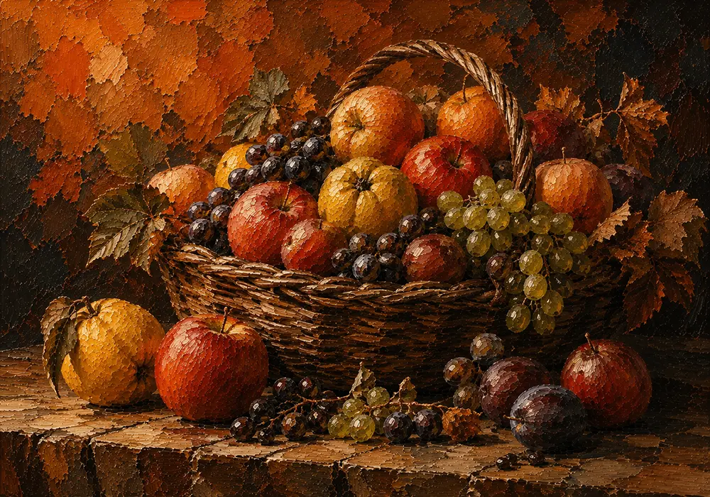 Autumn Orchard Fruit Bowl Paintings Terracotta Editorial Art Print