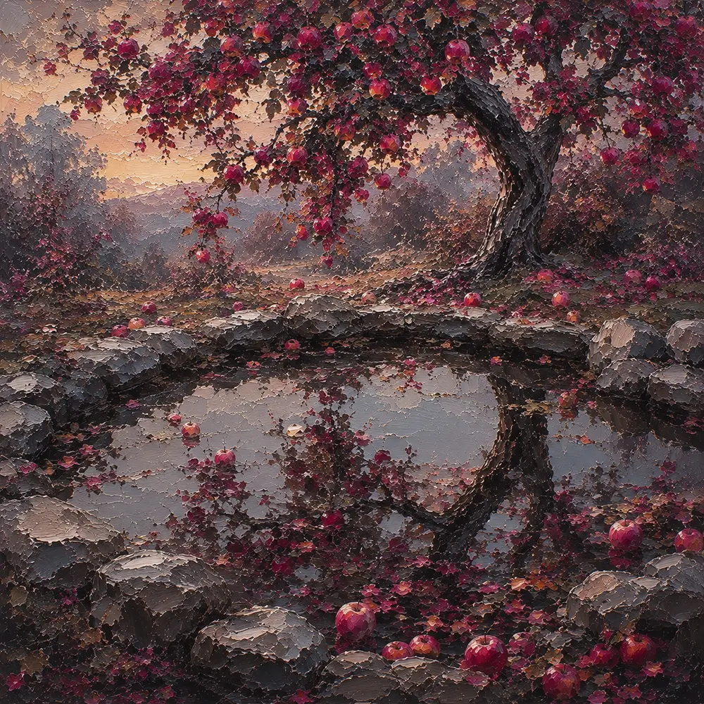 Autumn Haven Apple Tree Artwork Rose Editorial Art Print