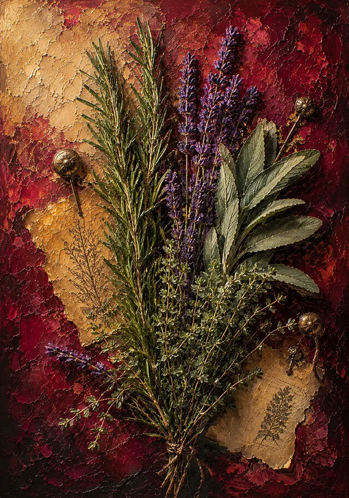 Crimson Apothecary Framed Herb Prints Merlot & Antique Gold Art Print
