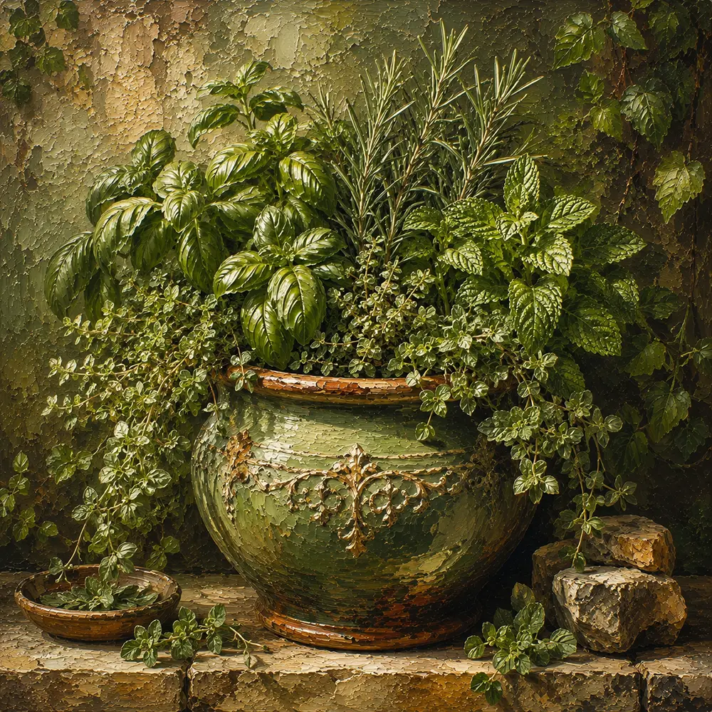 Culinary Grove Kitchen Herb Prints Olive Contrast Art Print