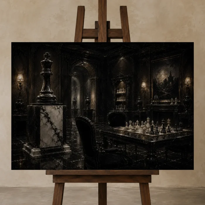 Premium Wall Art Yatay Html Edition – NM3-BLK-CS-H-001 displayed on a studio easel