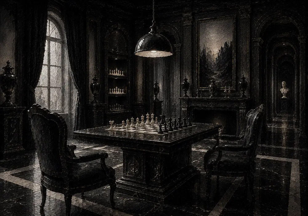Chess Interlude Inlaid Game Table Black Home Office Wall Art