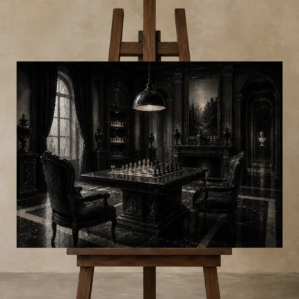 Premium Wall Art Yatay Html Edition – NM3-BLK-CS-H-004 displayed on a studio easel