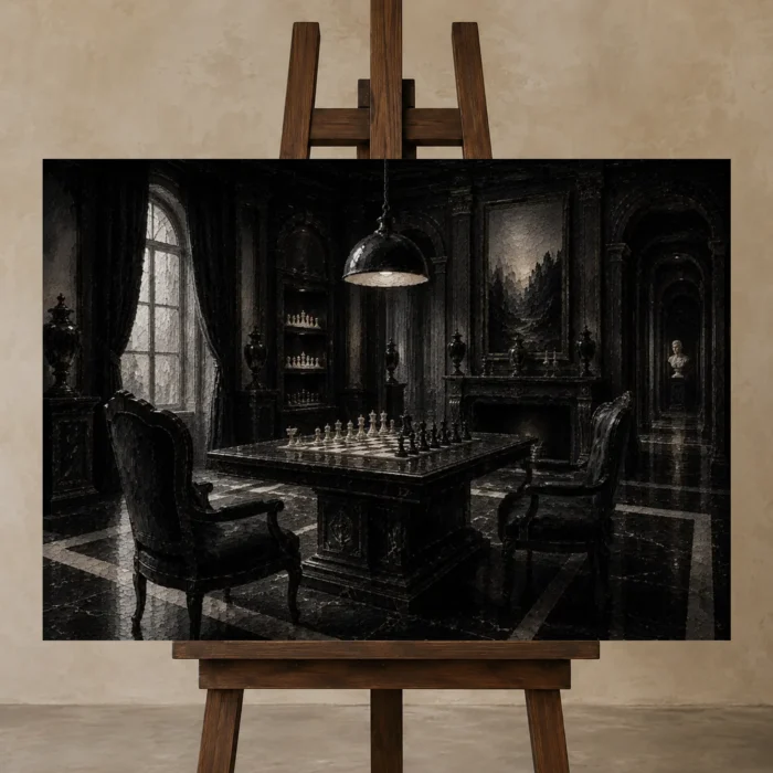 Premium Wall Art Yatay Html Edition – NM3-BLK-CS-H-004 displayed on a studio easel