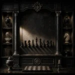 Chess Ritual Row Of Black Pieces Casting Long Shadows Black Living Room Wall Art