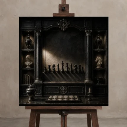 Premium Wall Art Kare Html Edition – NM3-BLK-CS-S-003 displayed on a studio easel