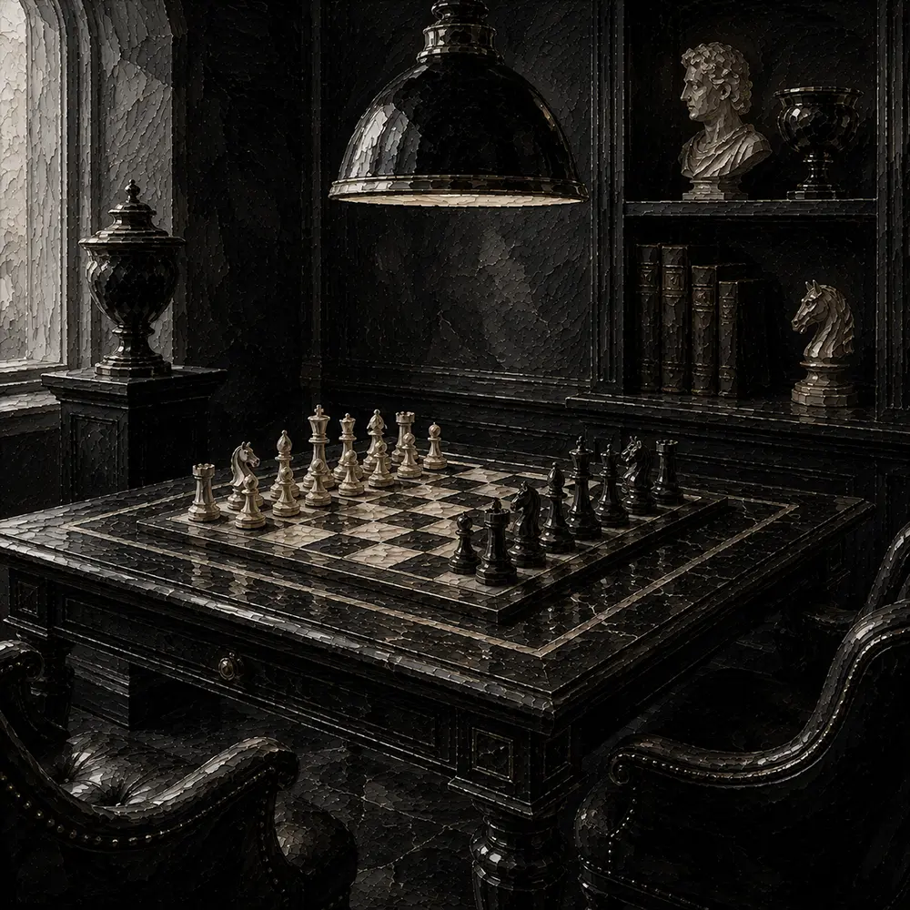 Chess Study Inlaid Game Table Black Home Office Wall Art