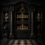Chess Constellation Cabinet Displaying Carved Chess Sets Black Den Wall Art