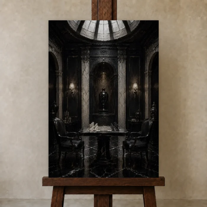 Premium Wall Art Dikey Html Edition – NM3-BLK-CS-V-002 displayed on a studio easel