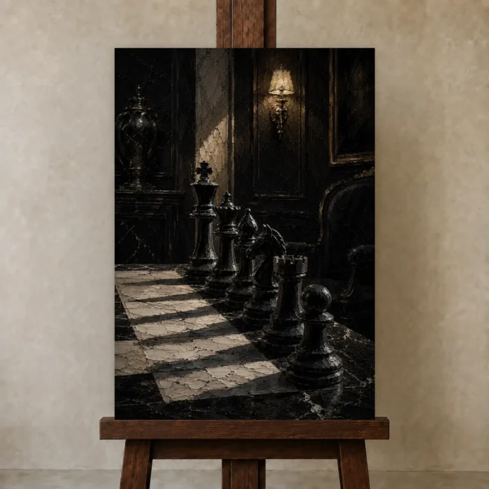 Premium Wall Art Dikey Html Edition – NM3-BLK-CS-V-003 displayed on a studio easel