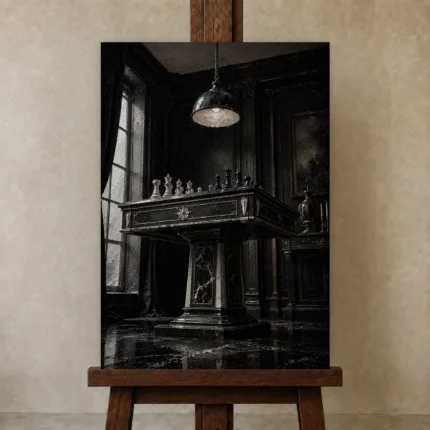 Premium Wall Art Dikey Html Edition – NM3-BLK-CS-V-004 displayed on a studio easel