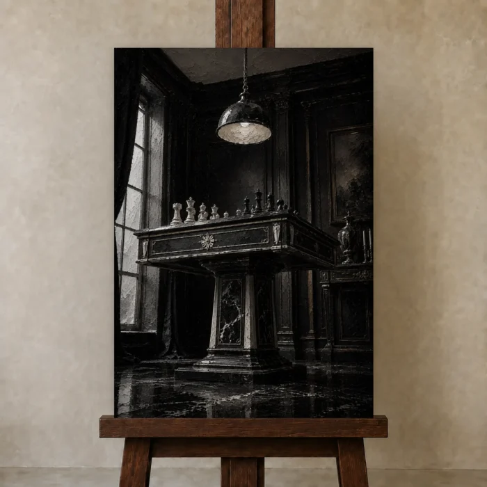 Premium Wall Art Dikey Html Edition – NM3-BLK-CS-V-004 displayed on a studio easel