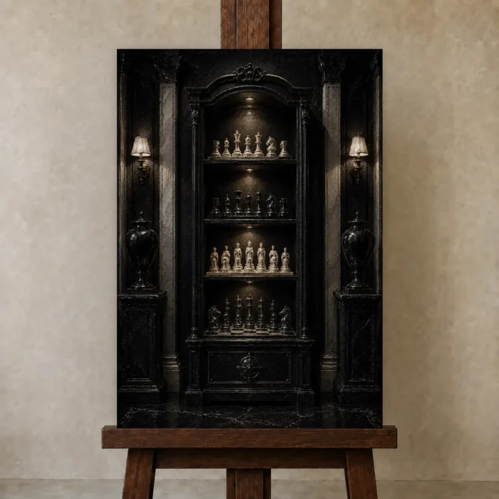 Premium Wall Art Dikey Html Edition – NM3-BLK-CS-V-005 displayed on a studio easel