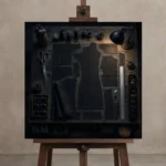 Premium Wall Art Kare Html Edition – NM3-BLK-MT-S-002 displayed on a studio easel