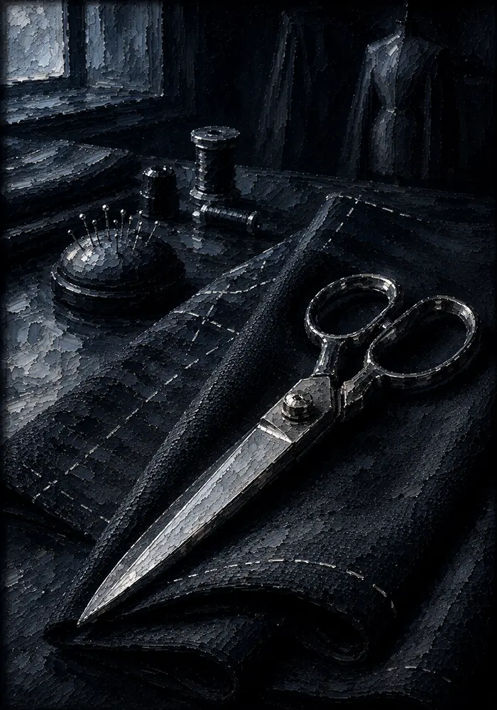 Midnight Tailor Reliquary Silver Shears Black Dressing Room Wall Art