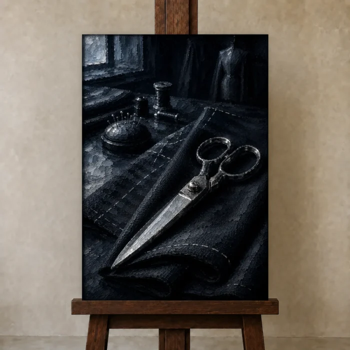 Premium Wall Art Dikey Html Edition – NM3-BLK-MT-V-003 displayed on a studio easel