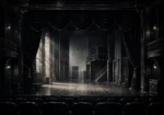 Noir Salon Black Curtain Opening Onto An Empty Black Living Room Wall Art