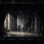 Noir Salon Black Curtain Opening Onto An Empty Black Living Room Wall Art