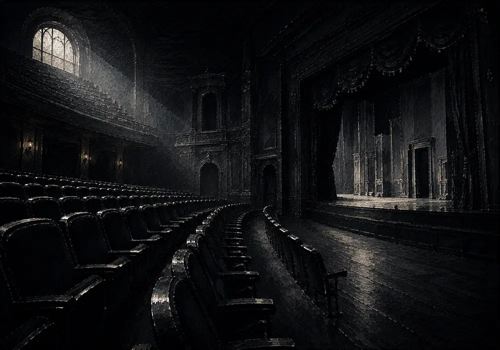 Noir Passage Row Of Empty Theatre Seats Fading Into Black Entertainment Room Wall Art