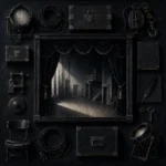 Noir Emblem Black Curtain Opening Onto An Empty Black Living Room Wall Art