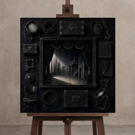 Premium Wall Art Kare Html Edition – NM3-BLK-NT-S-002 displayed on a studio easel
