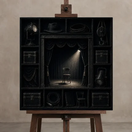 Premium Wall Art Kare Html Edition – NM3-BLK-NT-S-003 displayed on a studio easel