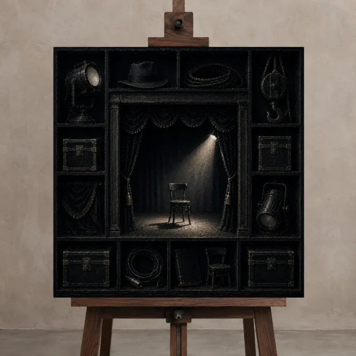 Premium Wall Art Kare Html Edition – NM3-BLK-NT-S-003 displayed on a studio easel